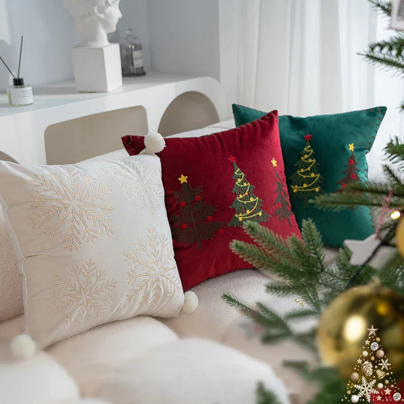 Afralia™ Christmas Cartoon Embroidered Pillow Cover Set for Festive Home Decor