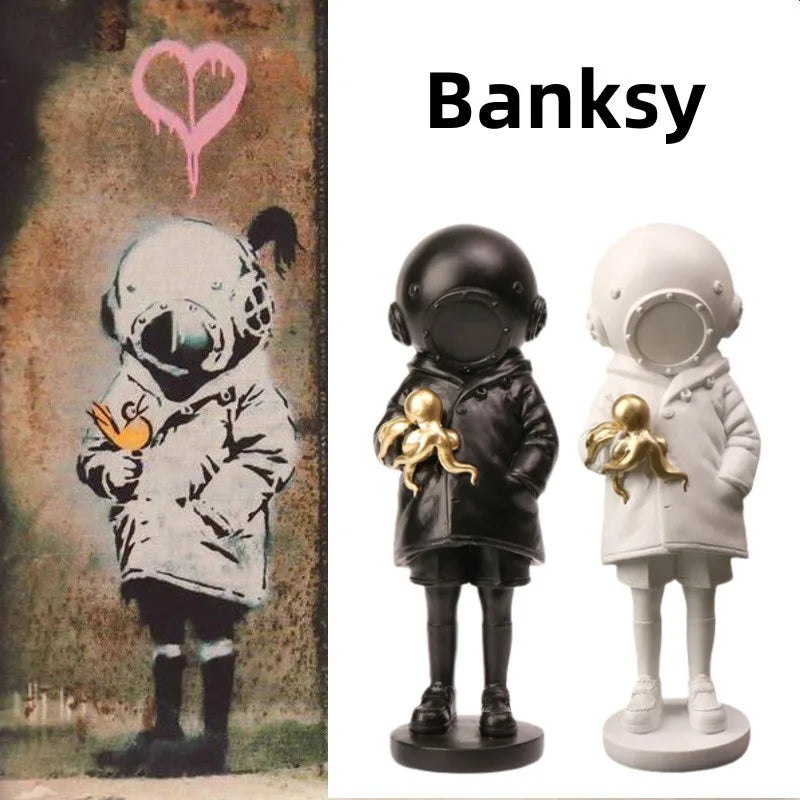 Afralia™ Banksy Deep Diver Sculpture: Modern Street Art Girl Statue for Home & Office Decor