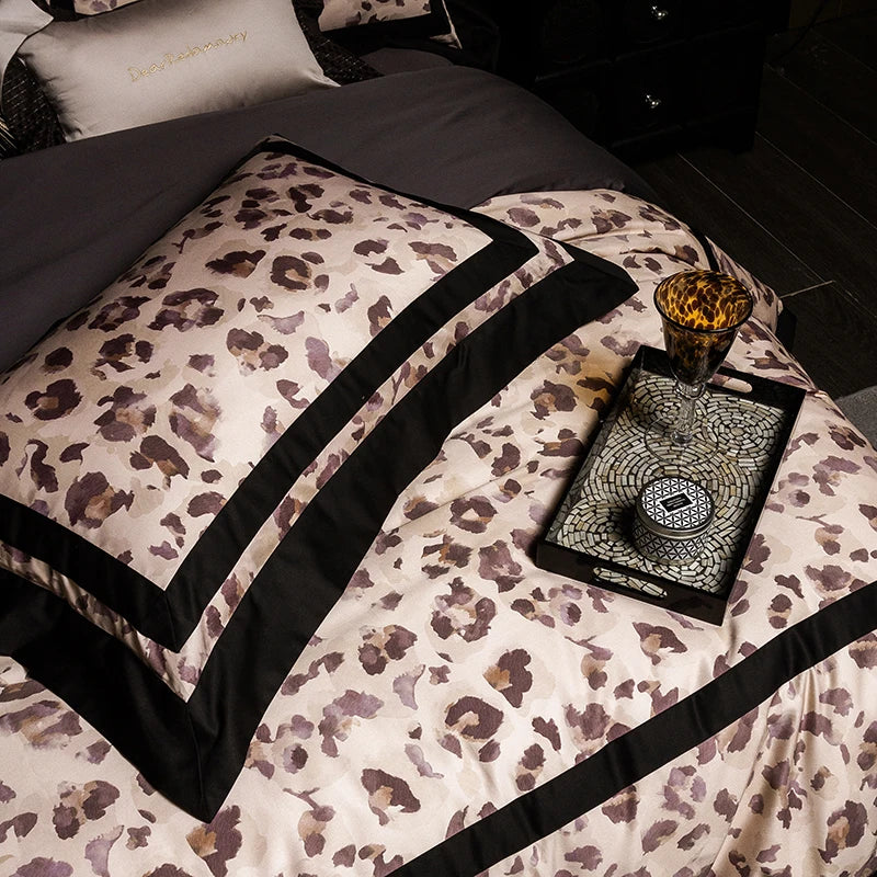 Afralia™ Leopard Print Luxury Bedding Set Queen King Size Duvet Cover Sheet Pillowcases