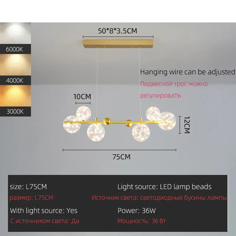 Afralia™ LED Glass Bulb Pendant Light: Modern Round Design, Gold/Black, Gypsophila String