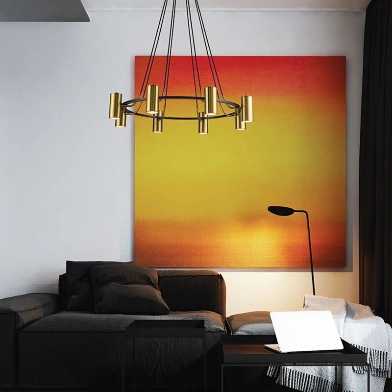 Afralia™ Gold LED Ring Chandelier | Modern Black Wire Adjustable Lighting Fixture