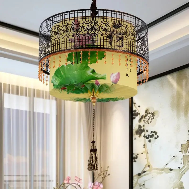 Afralia™ Vintage Sheepskin Antique Chinese Style Living Room Chandelier for Palace Hotel