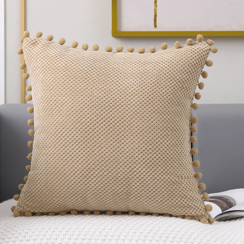 Afralia™ Beige Pompom Decorative Pillow Cover Set - Premium Quality Home Sofa Decor