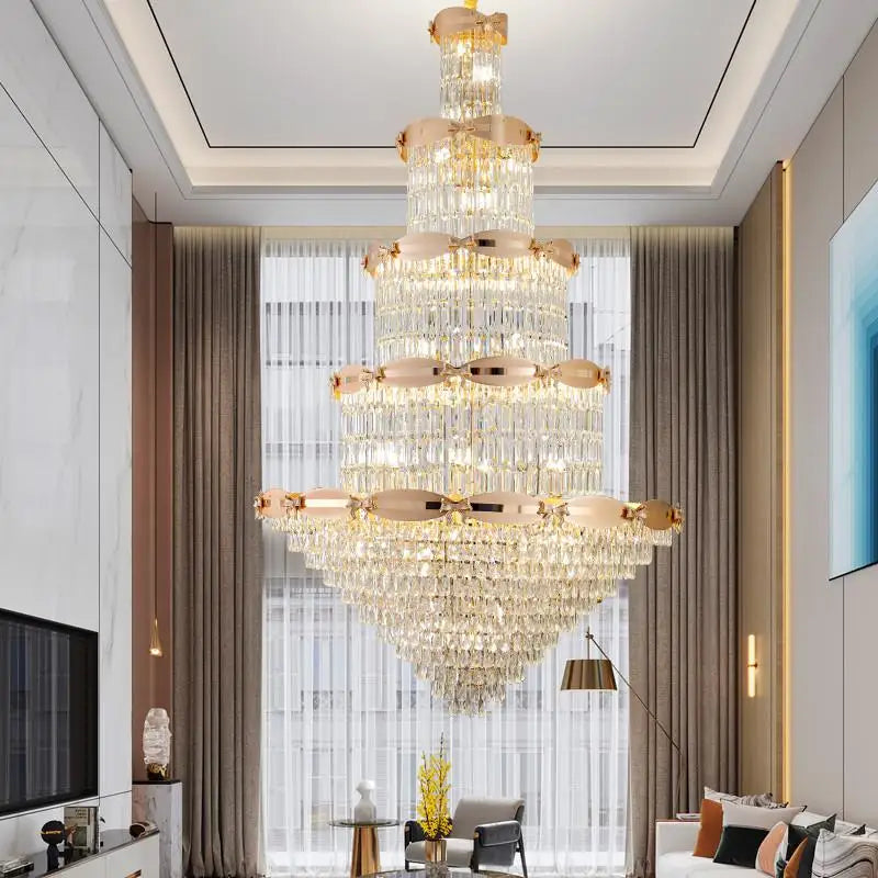 Afralia™ Grand Hall Crystal Chandelier Spiral Staircase Post-Modern Light Luxury Lighting