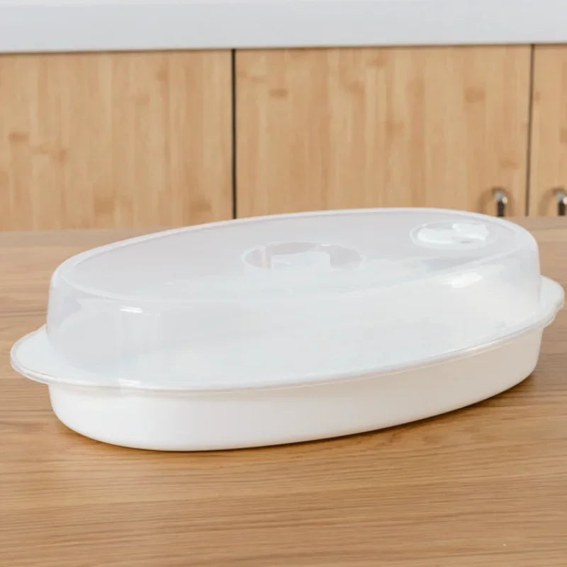 Afralia™ Round Plastic Steamer with Cover, Large Microwave Fish Plate, Steamer Set