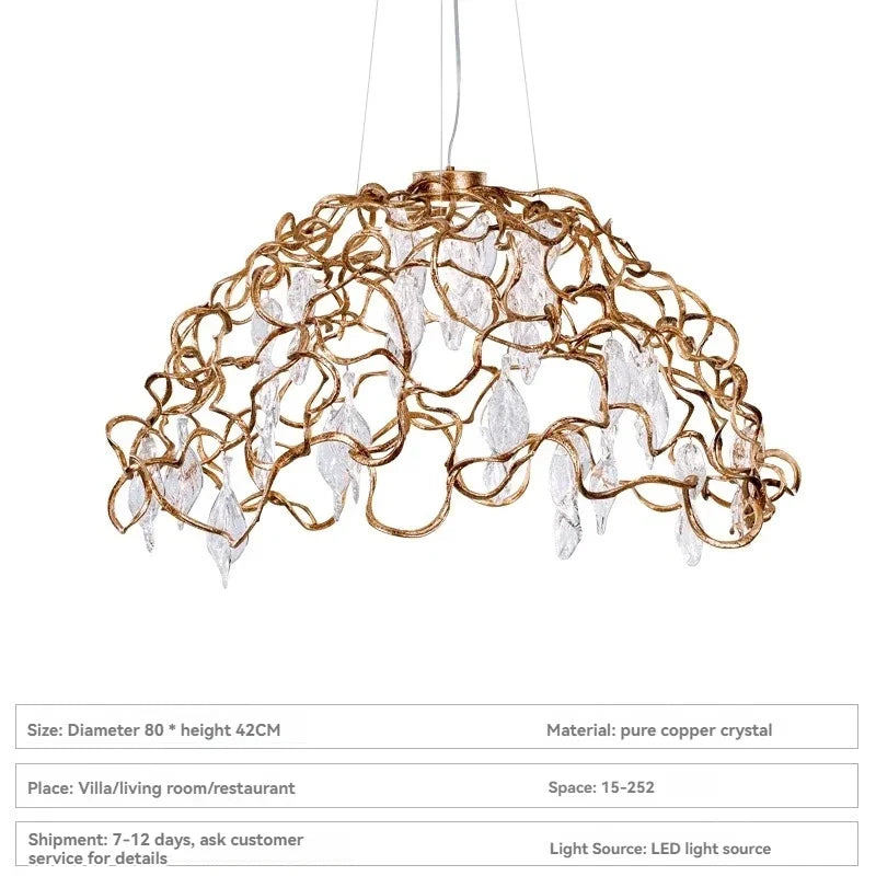 Afralia™ Copper Crystal Ceiling Chandelier for Dining Living Room - Round Branch Crystal Lighting