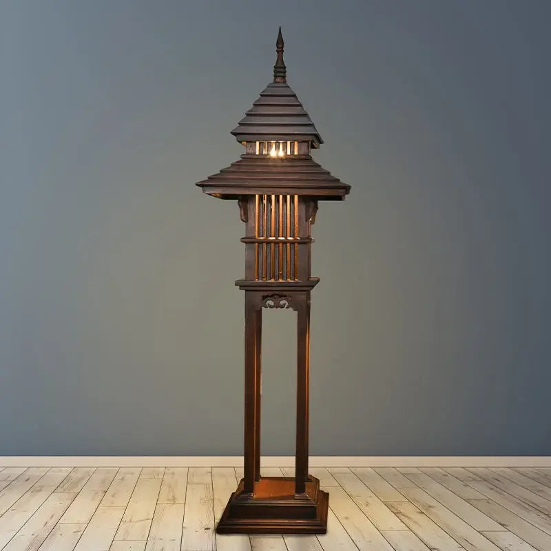 Afralia™ Thai Style Wood Outdoor Table Lamp for Courtyard Decor