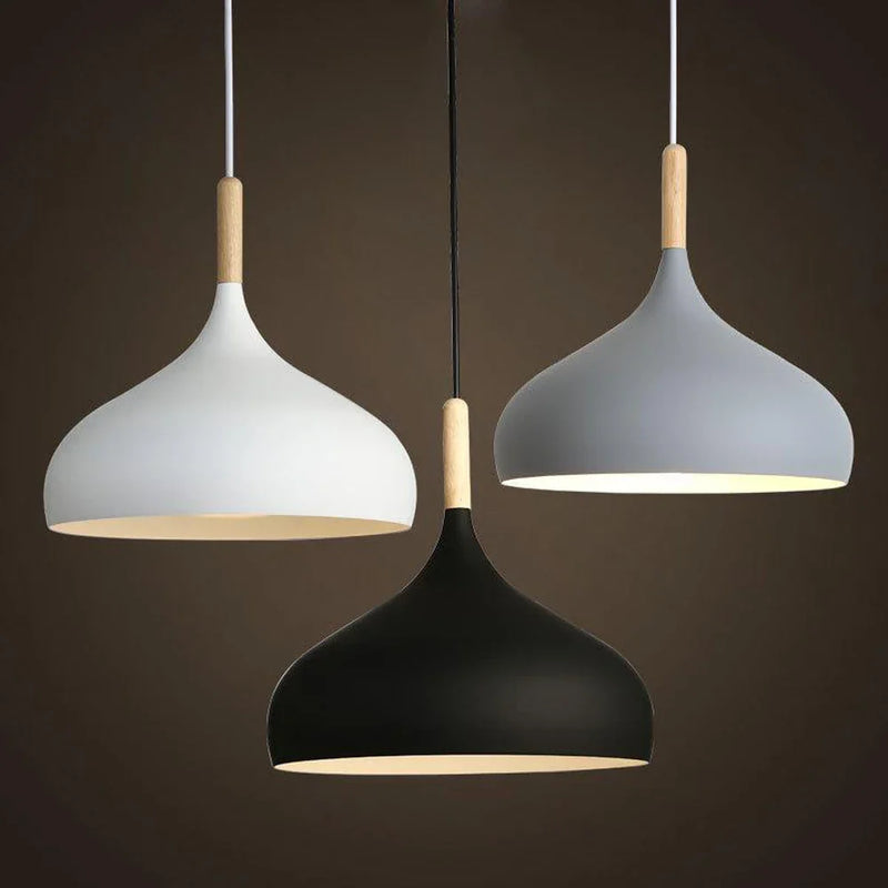 Afralia™ Nordic Modern Wood Aluminum Pendant Lights E27 Hanging Lamps Fixtures Lighting