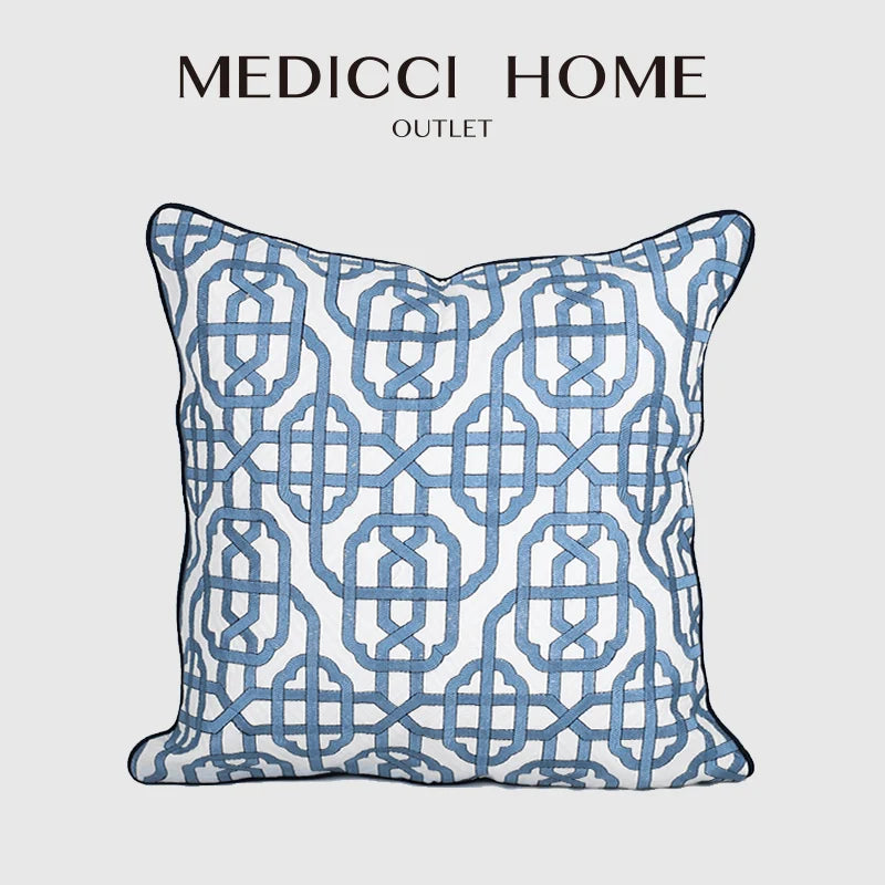 Afralia™ Indigo Blue & White Embroidered Pillow Covers - 50x50cm