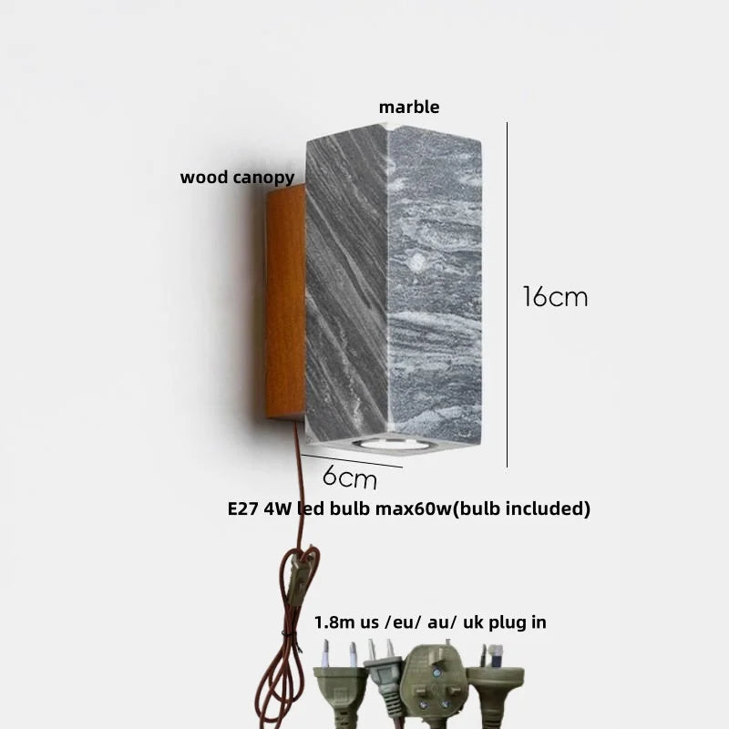 Afralia™ Nordic LED Wall Sconce Marble Wood Canopy Vanity Light