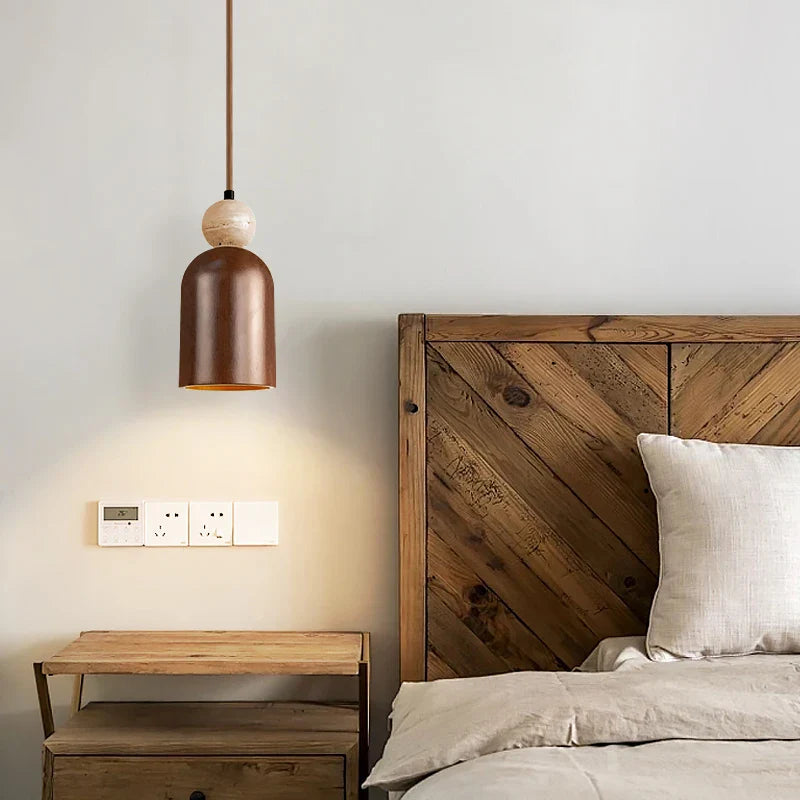 Afralia™ Vintage Wood Stone LED Pendant Light for Interior Decor in Bedroom, Cafe, Living Room