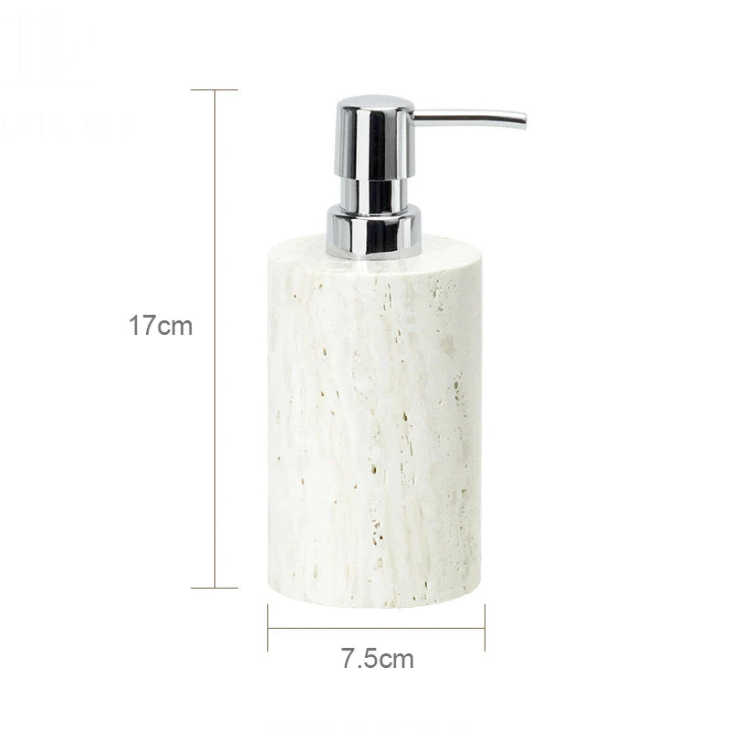 Afralia™ Beige Travertine Marble Bathroom Set - Soap Dispenser Toothbrush Holder Tissue Box
