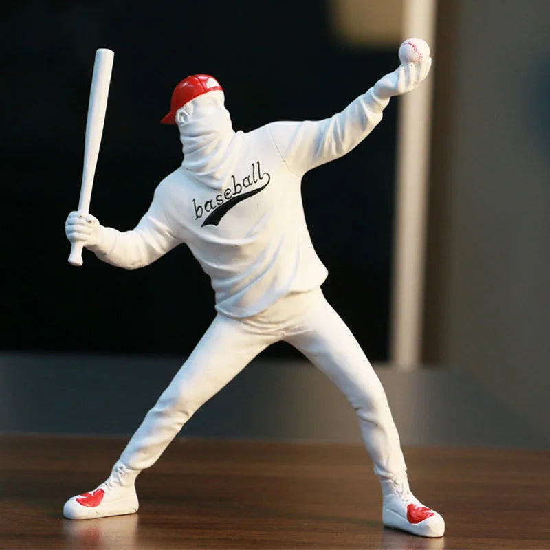 Afralia™ Resin Baseball Bat Thrower Sculptures Statue Collection Pop Modern Art Crafts