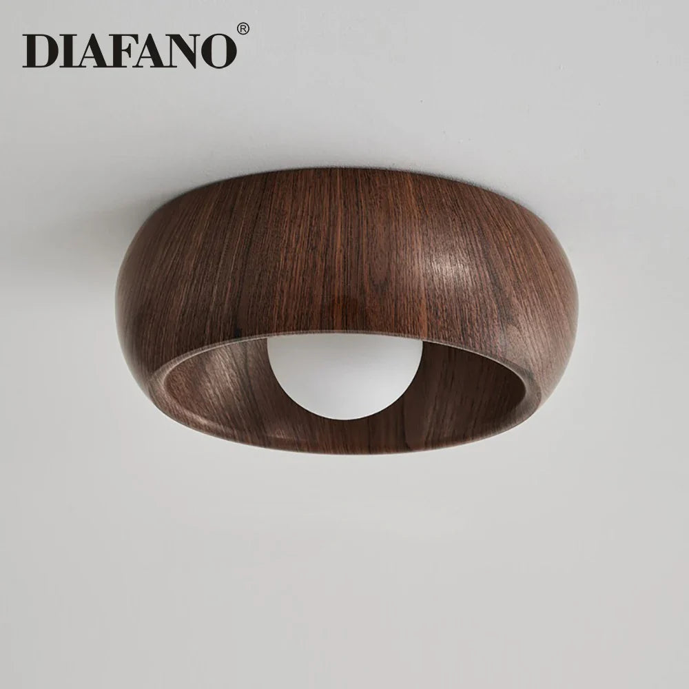 Afralia™ Nordic Wooden Glass LED Ceiling Light - Walnut Grain Finish