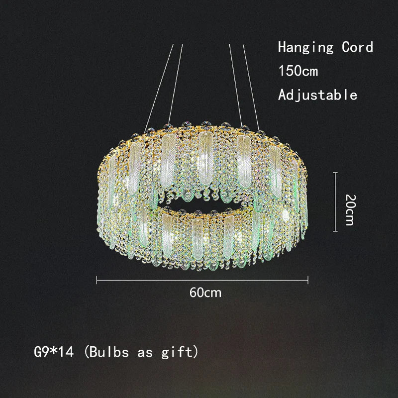Afralia™ Gold Feather Crystal Tassel Chandelier & Ceiling Light Fixture
