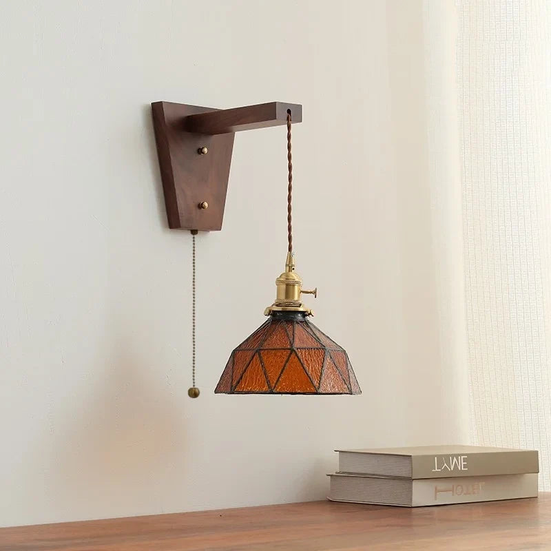 Afralia™ Walnut Glass LED Wall Light Fixture | Modern Bedroom Bathroom Living Room Lamp