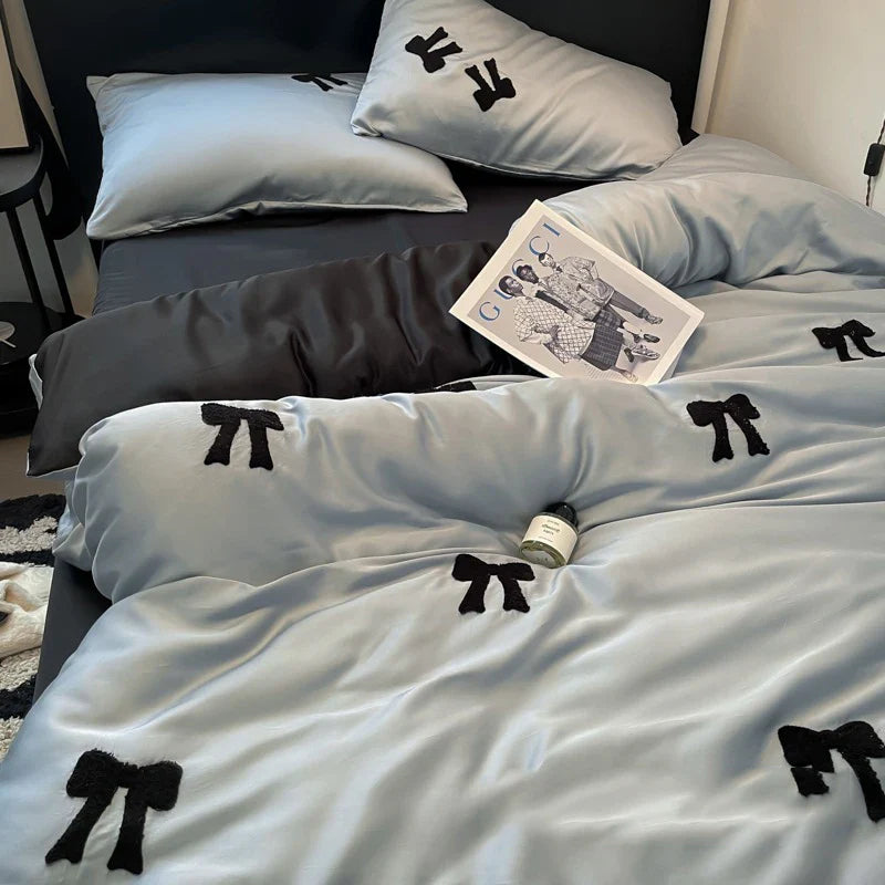 Afralia™ Embroidered Rayon Silk Bedding Set: Duvet Cover, Sheets, Pillowcases in Nordic Style