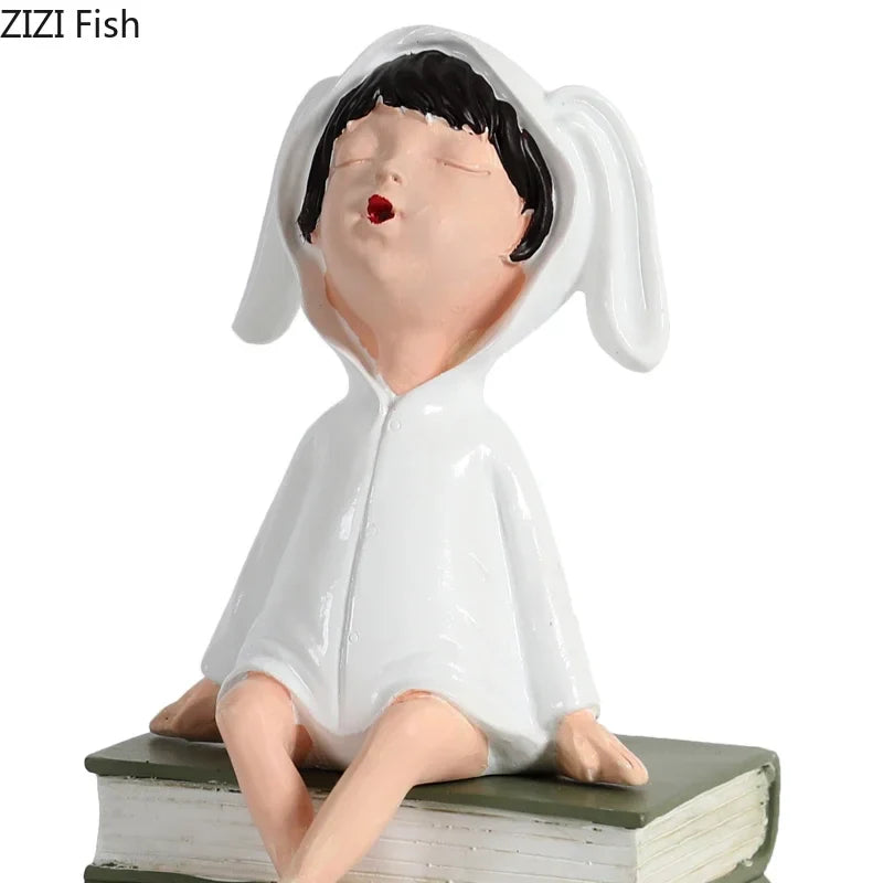 Afralia™ Girls and Books Resin Sculpture Figure for Modern Room Decor