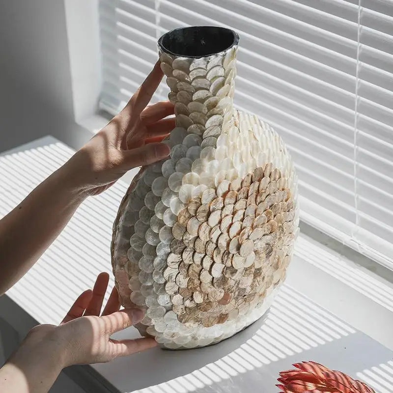 Afralia™ Golden Shell Art Vase: Handmade Luxury Desktop Flower Arrangement & Home Decor