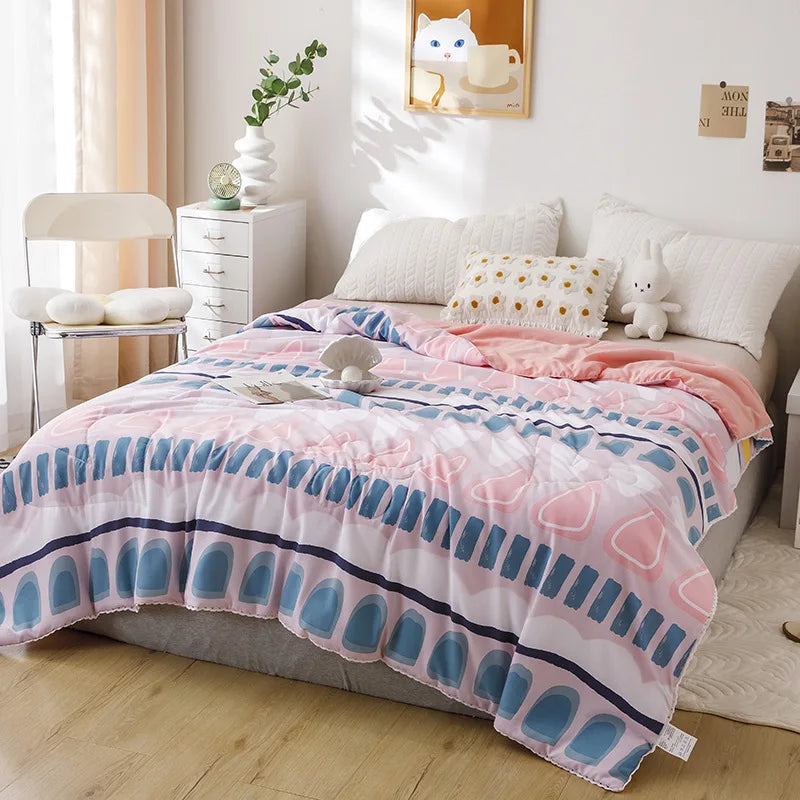 Afralia™ Cartoon Print Quilted Double Blanket for Queen Size Bed