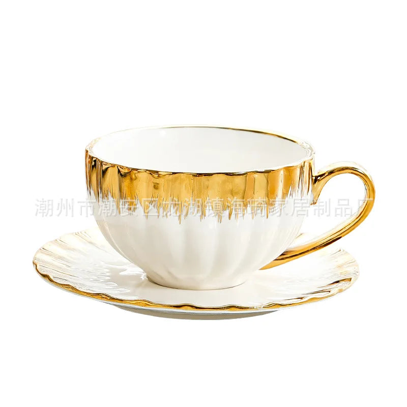 Afralia™ Golden Ceramic Tea Cup Set, Elegant English Afternoon Tea, High Aesthetic Value