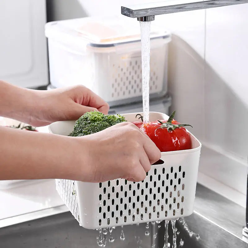 Afralia™ Fridge Storage Containers with Drain Basket for Kitchen Organization