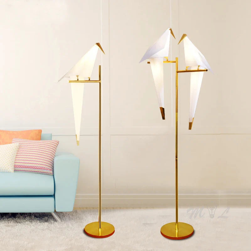 Afralia™ Gold Origami Bird Floor Lamp: Modern Home Decor and Reading Light