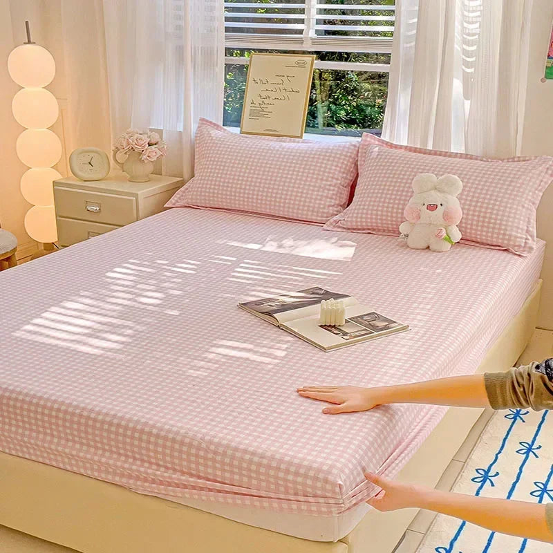 Afralia™ Soft Grid Pattern Cotton Bedsheet - Skin Friendly, Non Slip & Ultra Thin