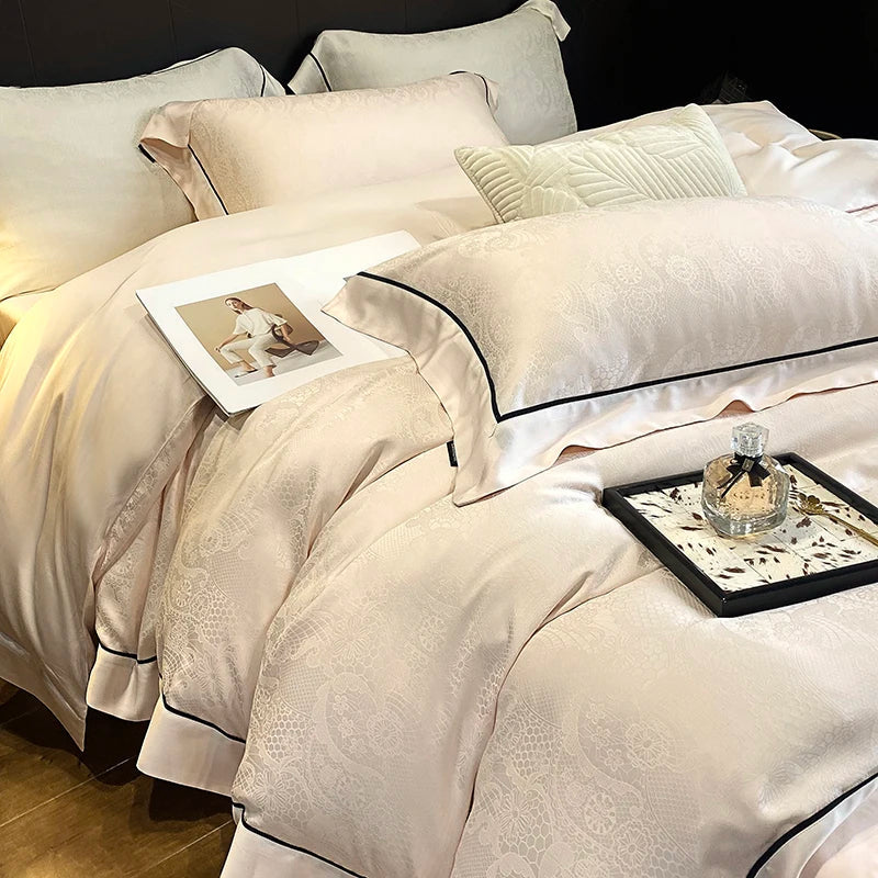 Afralia™ Soft Jacquard Lyocell Bedding Set, 800TC, Silky & Breathable, Natural, Skin Friendly