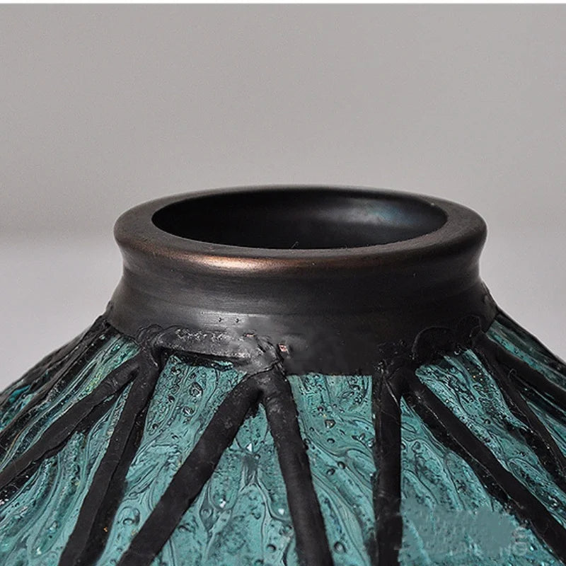 Afralia™ Blue Glass LED Pendant Light Fixture with Adjustable Copper Knob Switch