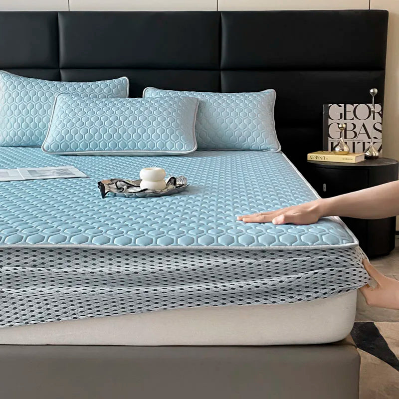 Afralia™ Cool Summer Bed Mat Set Queen - High-quality Ice Silk Fabric