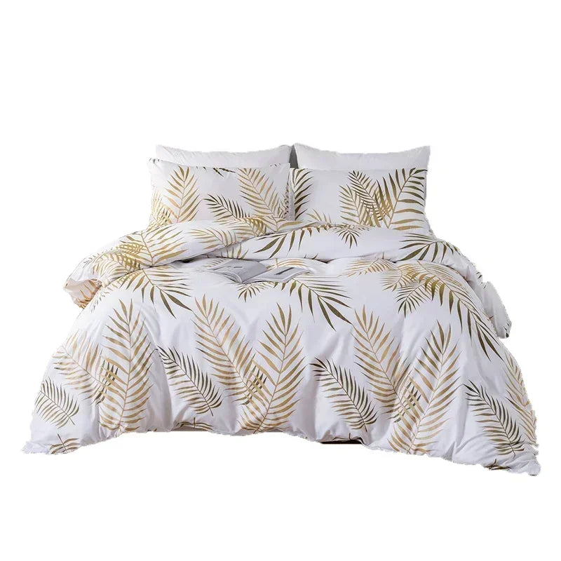Afralia™ Gold Print Queen Duvet Set with 2 Pillowcases - Soft & Stylish Bedding Solution