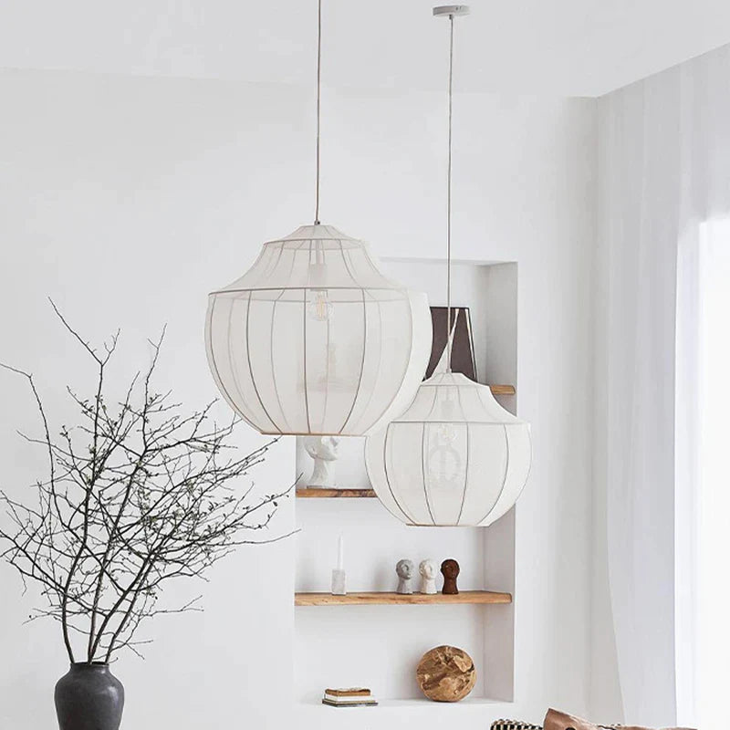 Nordic Fabric Pendant Light LED Lantern for Living Room Kitchen Modern Minimalist Hanging Light by Afralia™