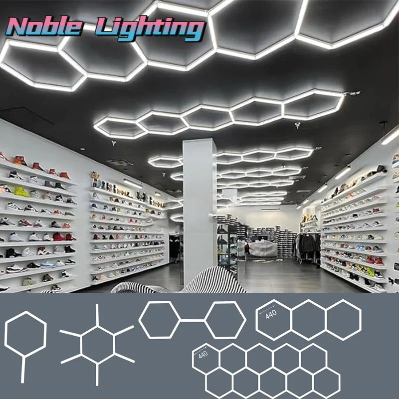 Afralia™ Hexagon LED Garage Ceiling Light for Auto Body Repair Workshop