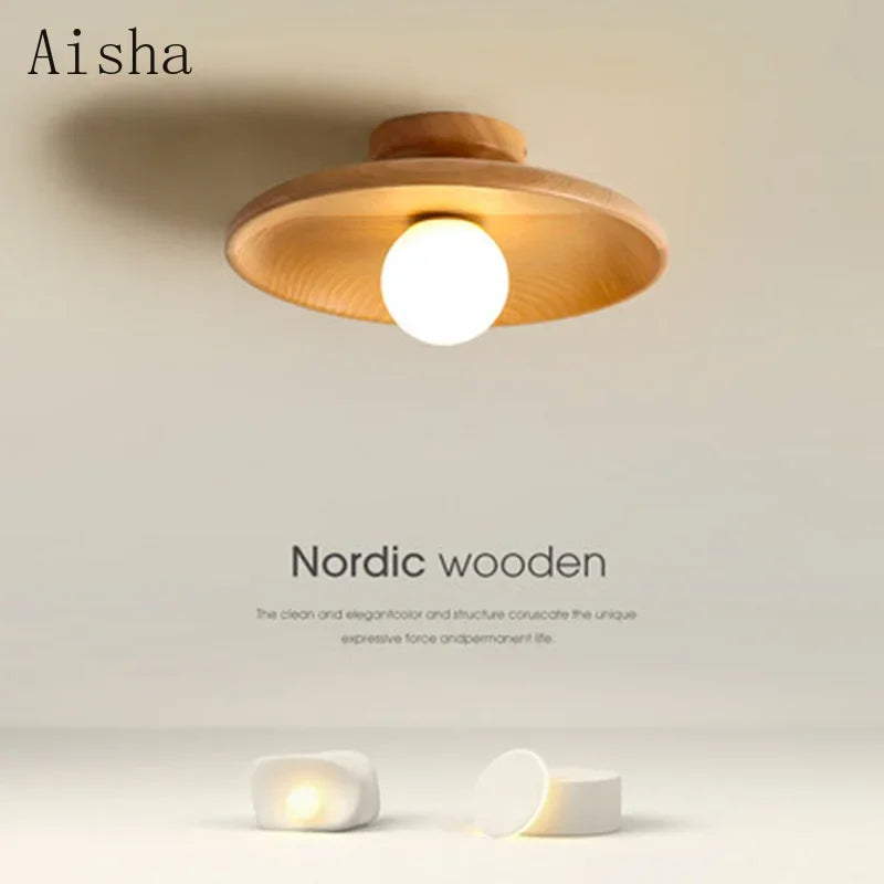 Afralia™ Japanese Style Wooden Ceiling Lamp for Home Decor