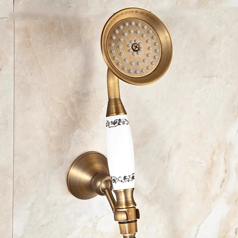 Afralia™ Antique Gold Handheld Shower Head with Holder and Plumbing Hose