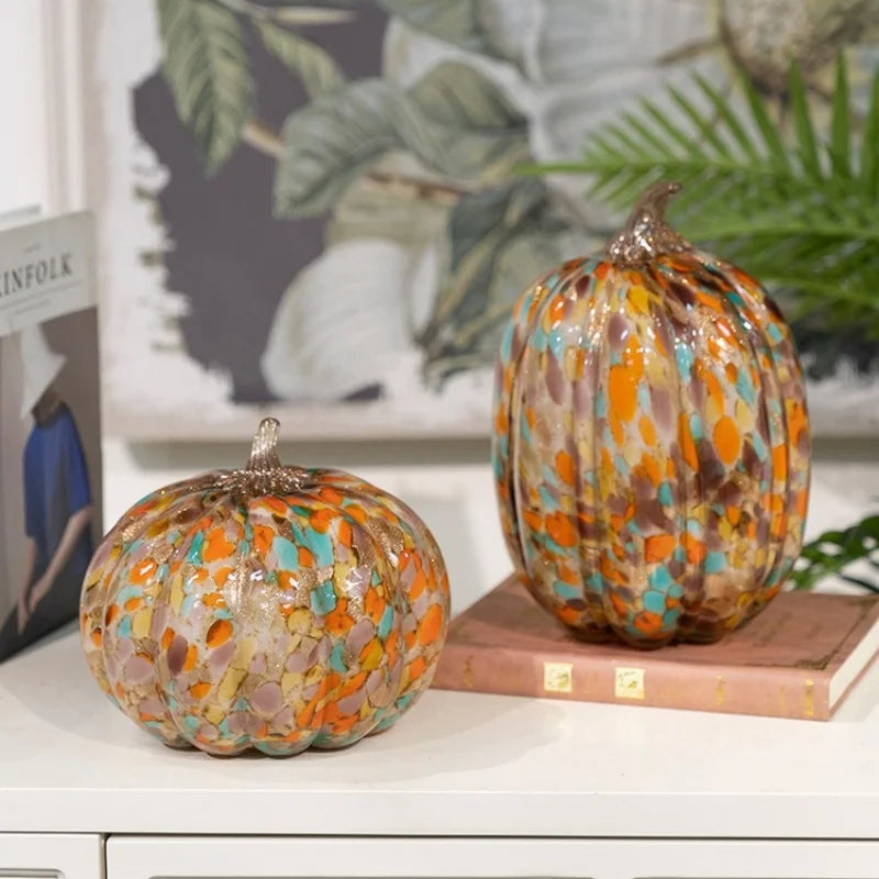 Afralia™ Colored Transparent Glazed Pumpkin Sculpture for Home Decor
