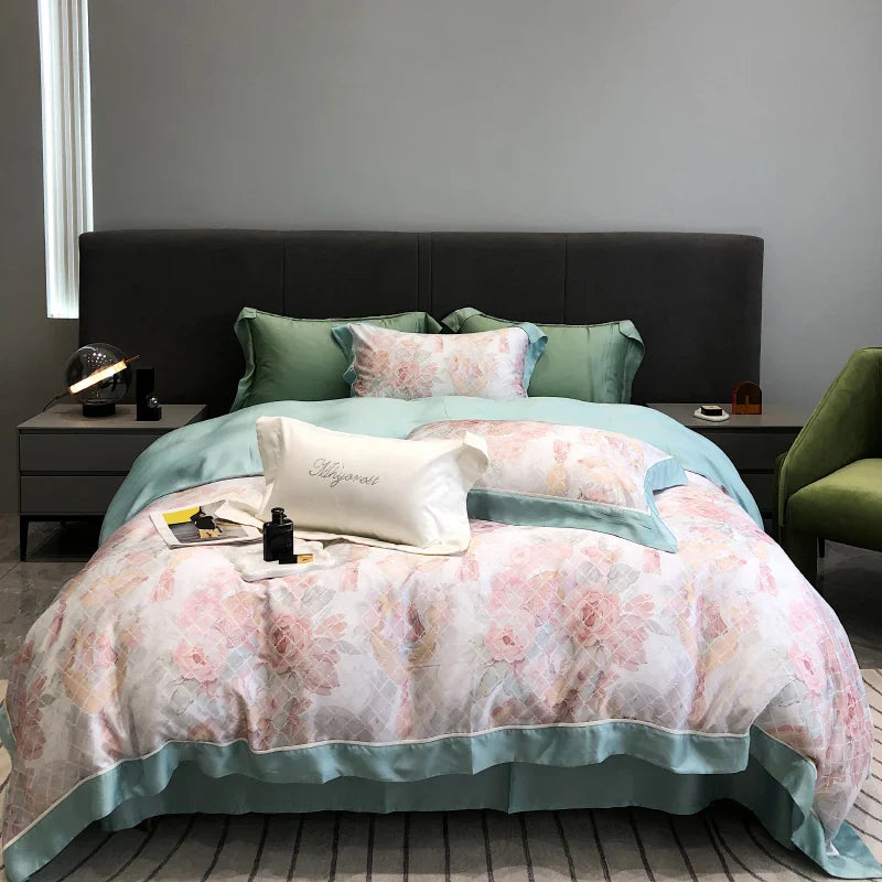 Afralia™ Eucalyptus Lyocell Flowers Duvet Set with Sheet & Pillowcases