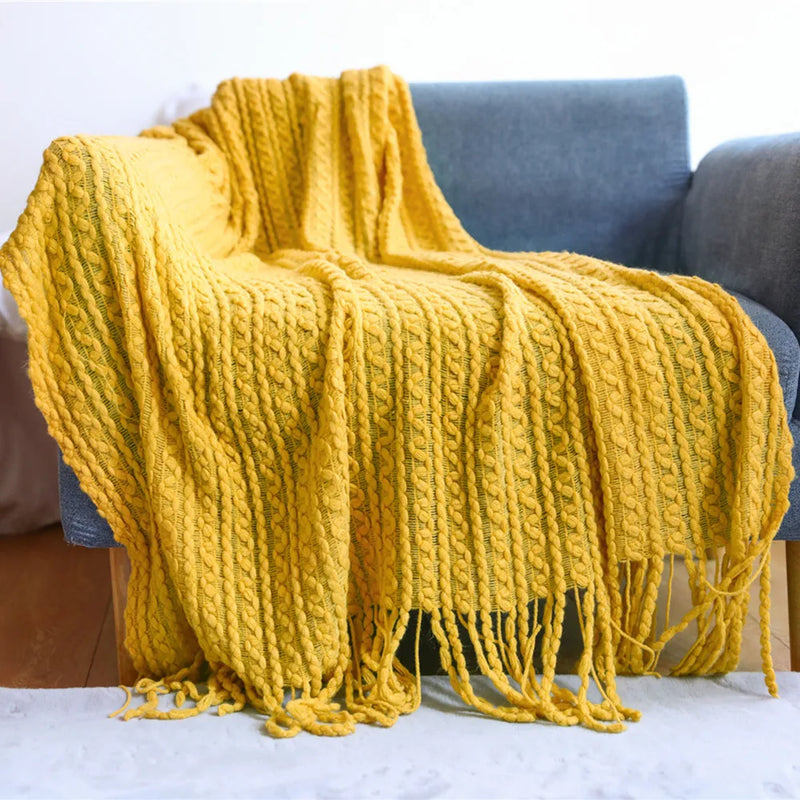 Afralia™ Geometric Knit Sofa Blanket with Tassels