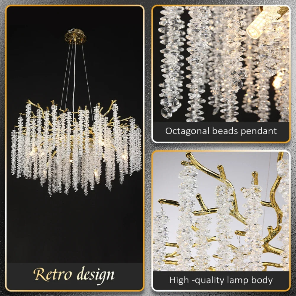 Afralia™ Crystal Metal Chandelier: Elegant Luxury Hanging Lamp for Home Hotel Decor