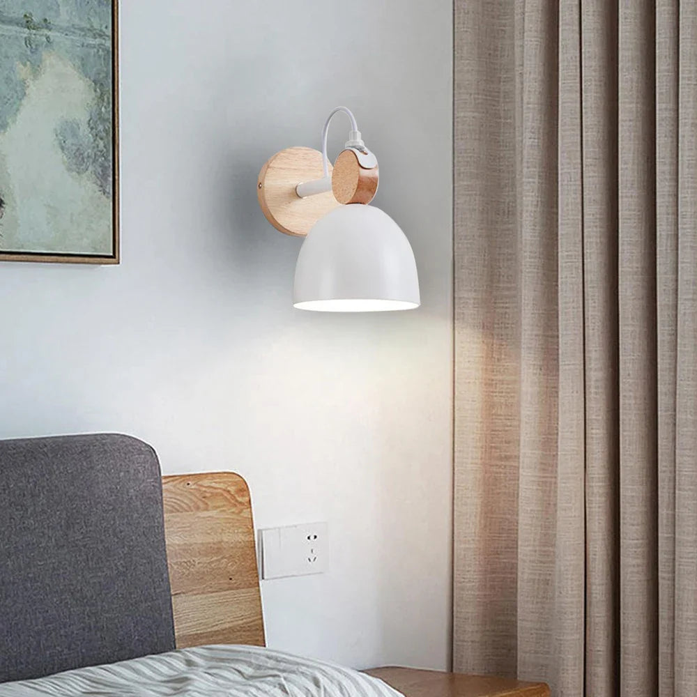 Afralia™ Wooden Wall Light Bedside Lamp Shade Modern Nordic E27 LED Sconce Living Room Lighting