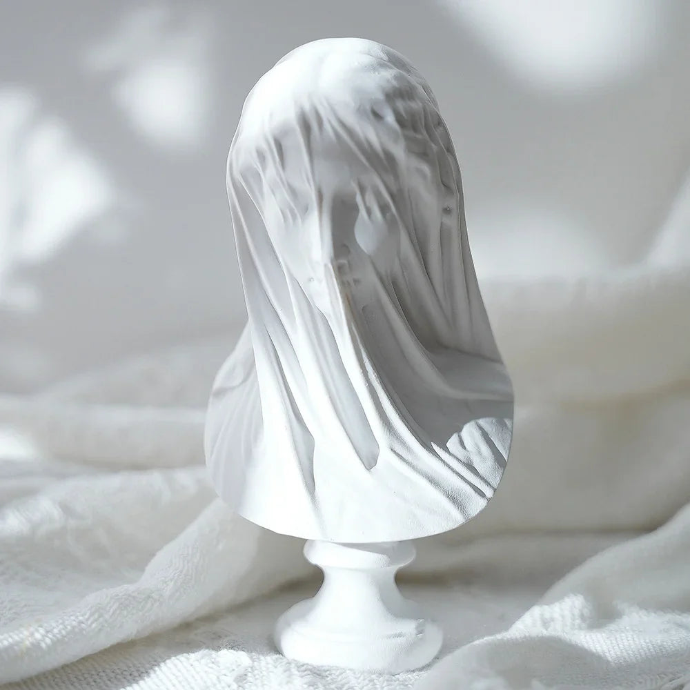 Afralia™ Veil Girl Caped Lady Abstract Bust Sculpture Figurine for Home Decor