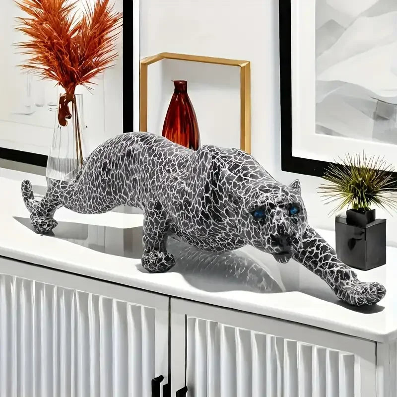 Afralia™ Cheetah Leopard Panther Statue Modern Creative Home Decor Sculpture