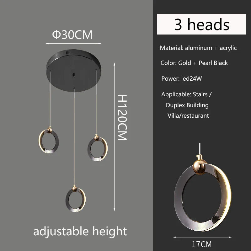 Afralia™ Modern Black Gold Chandelier for Loft Living Room - Luxury Minimalist Lighting