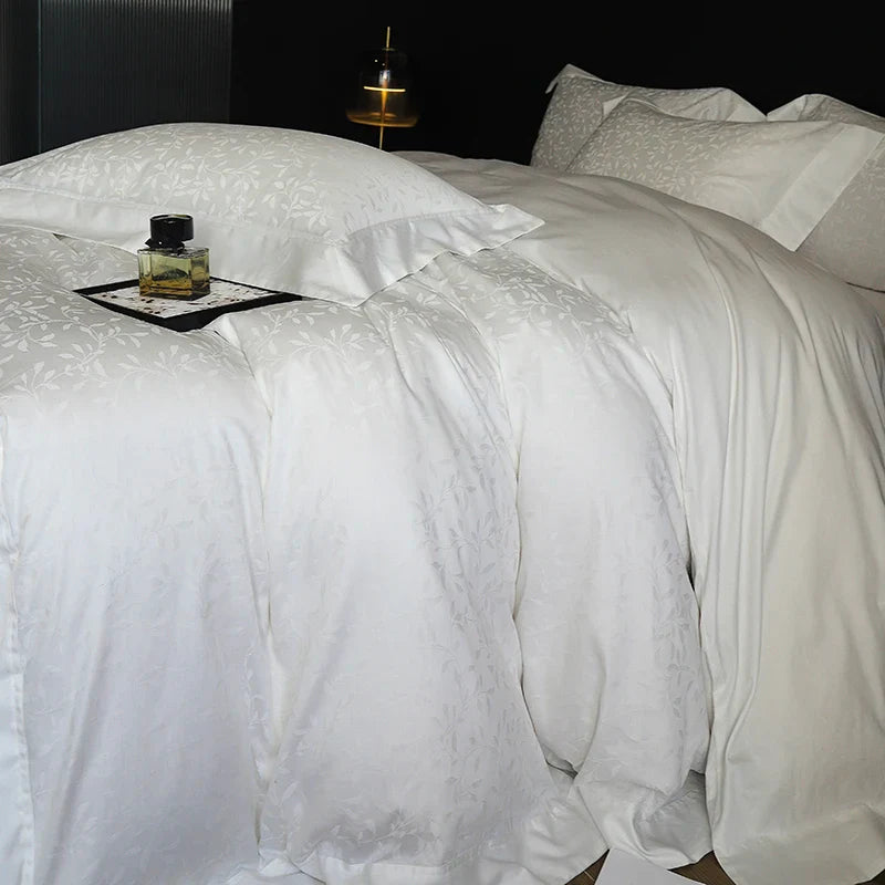 Afralia™ White Egyptian Cotton Jacquard Bedding Set, Luxury Silky Soft, 1000TC
