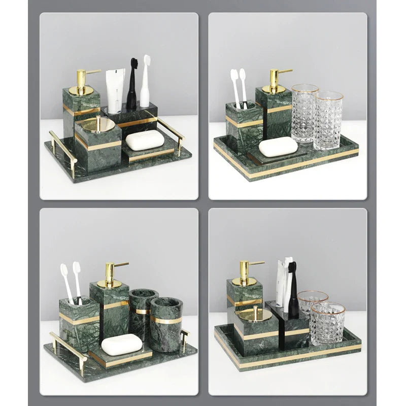 Afralia™ Luxury Gold Marble Bathroom Set with Accessories