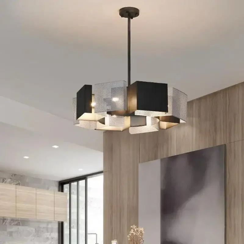 Afralia™ Black Metal Loft LED Chandelier: Modern Indoor Pendant Lamp Fixture Home Lighting