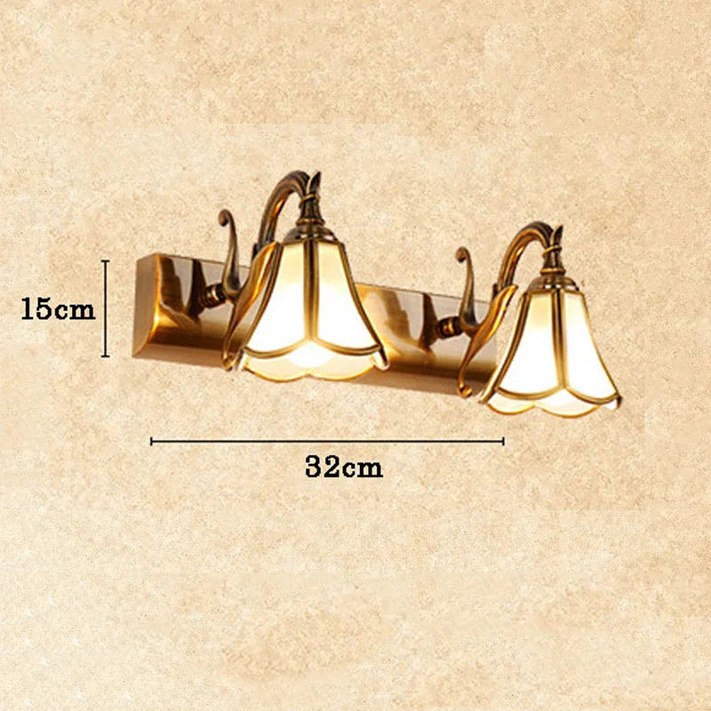 Afralia™ Vintage Golden Trumpet Glass Wall Light for Bedroom, Bathroom, Makeup Mirror.