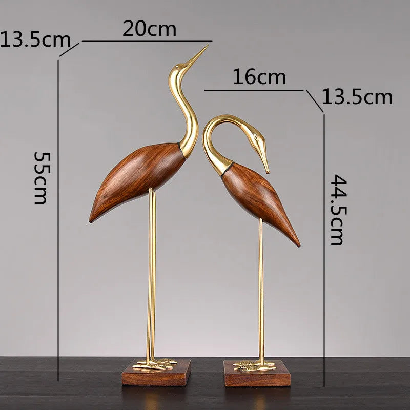 Afralia™ Wooden Crane Bird Sculpture Home Decoration Figurine