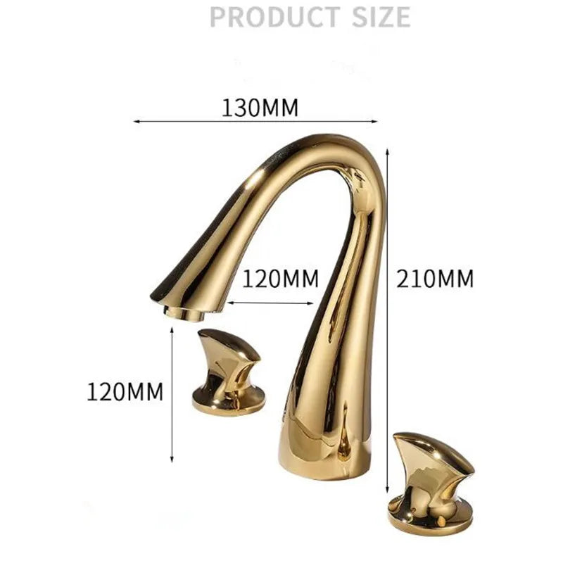 Afralia™ Black & Gold Basin Faucet: 3 Hole Waterfall Bathroom Sink Tap, Total Brass